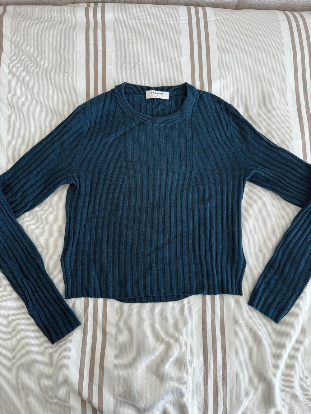 Rich Teal Ribbed Crewneck Long Sleeve Sweater